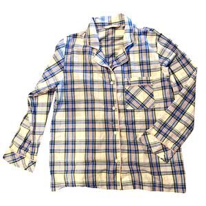NWOT Victoria Secret Blue and Pink Plaid Cotton Pj Top Size Small